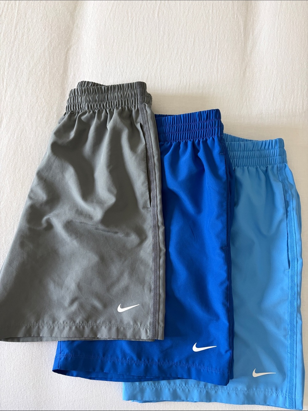 Nike Boys' Athletic Shorts Trio - Gray, Royal Blue, Light Blue - Boys Size L